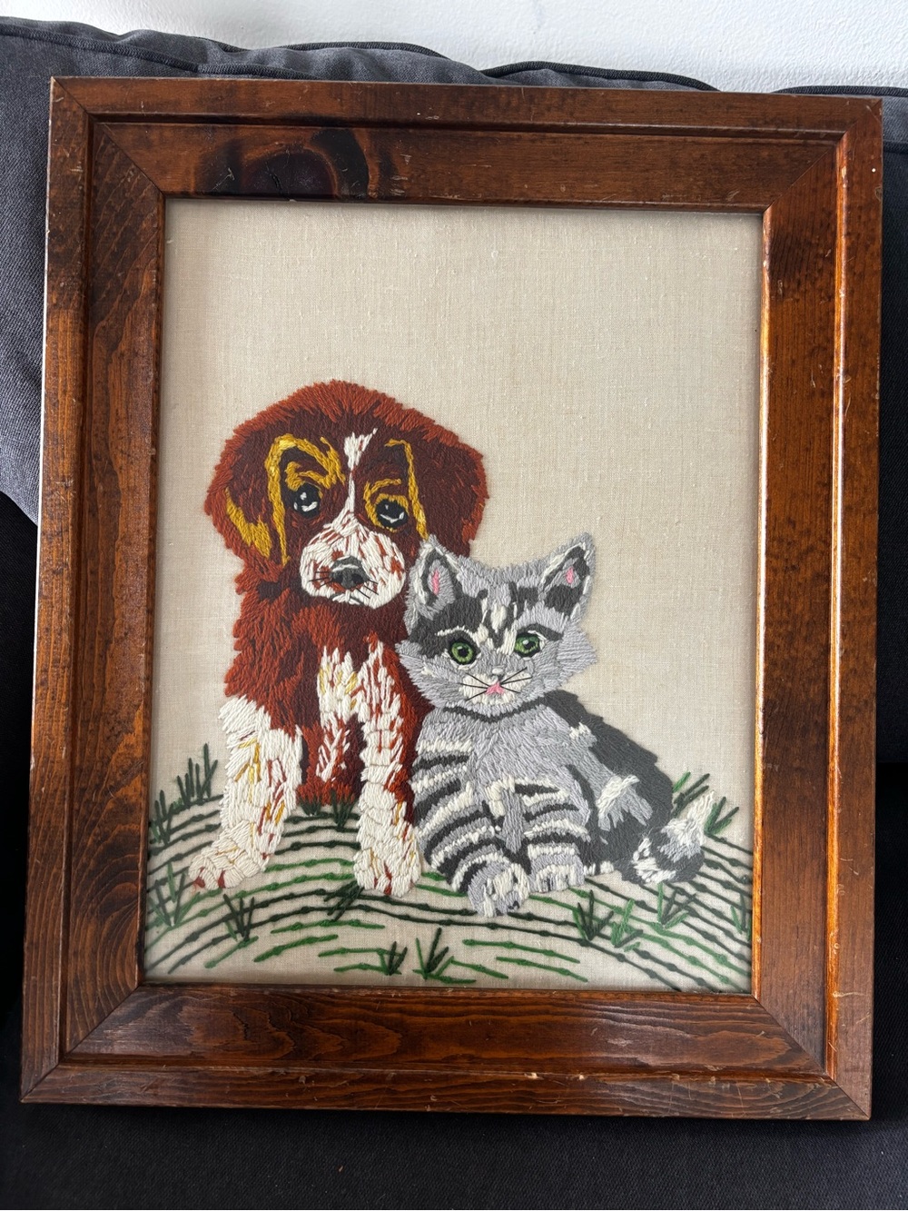 Vintage Sultana Creative Needlecraft Pet Duet Framed Wall Art
